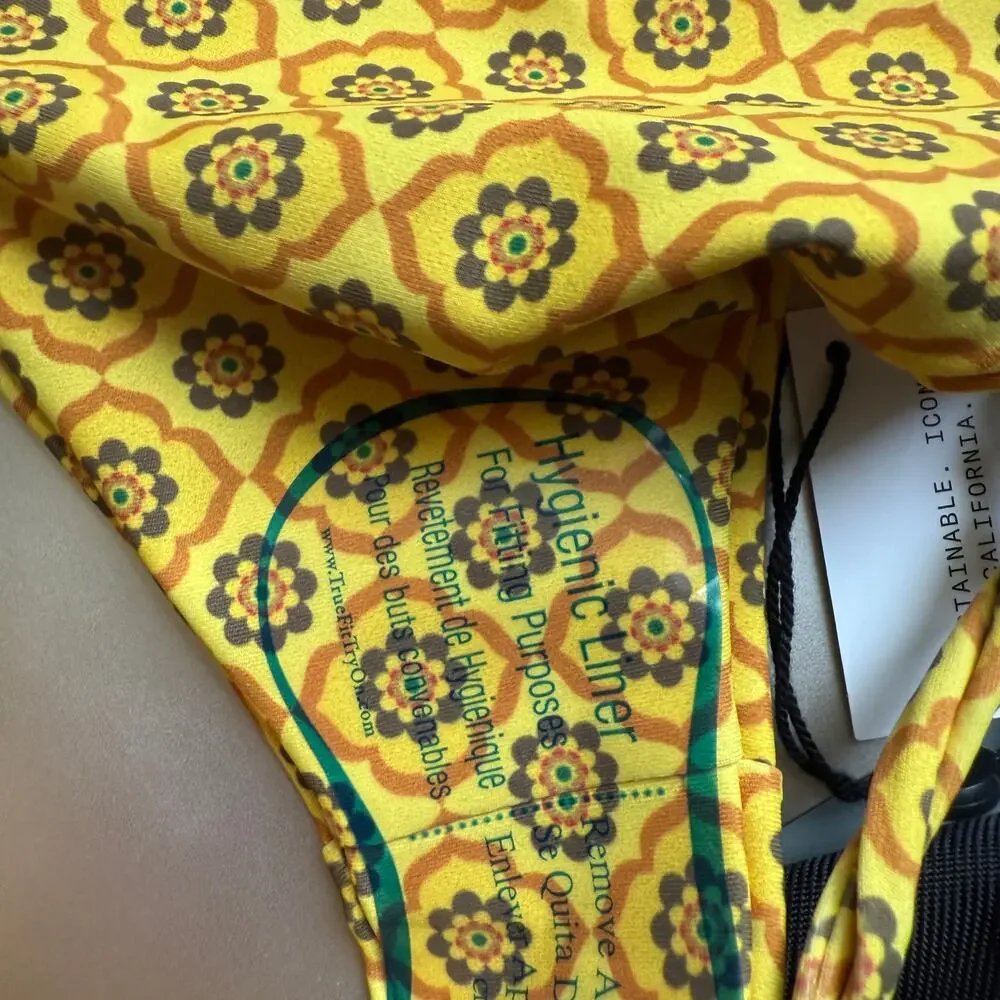 SKATIE Bikini Bottoms sz M‎ Yellow Floral Tile Print Sustainable Swimwear NWT